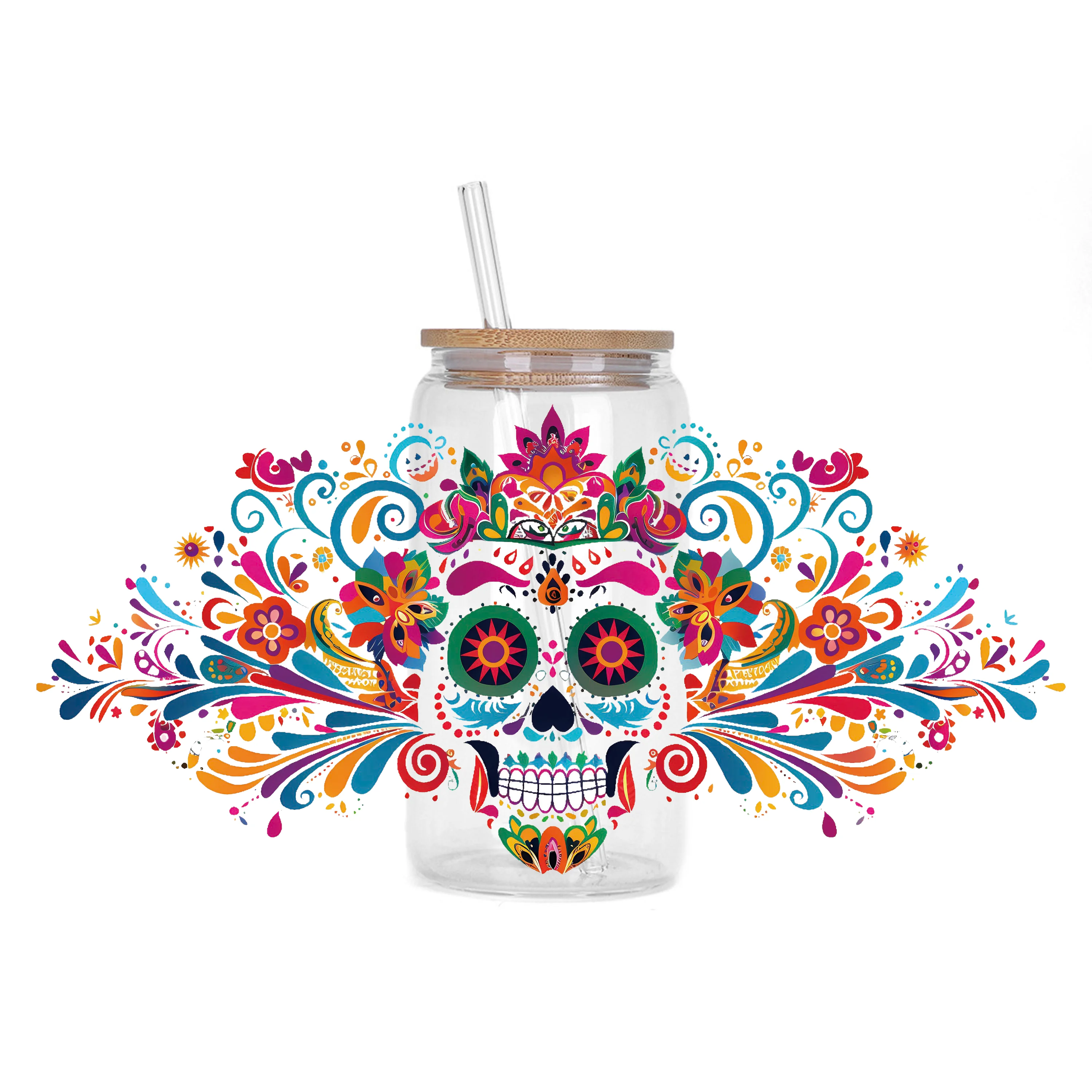 Skull series waterproof DIY Decals 3D transfers uvdtf crystal stickers 16oz uv dtf cup wraps for Libbey Glasses