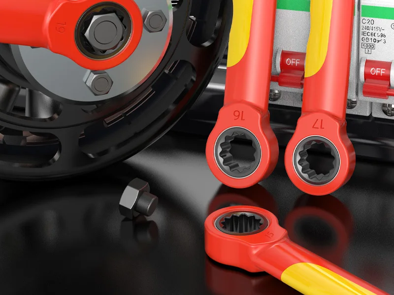 LAOA Isolierter Pflaumenblüten-Ratschenschlüssel, Spannungsfest bis 1000V, Spezialwerkzeug für Autoreparatur, Elektrischer Pflaumenblüten-Schraubenschlüssel – Detail 2