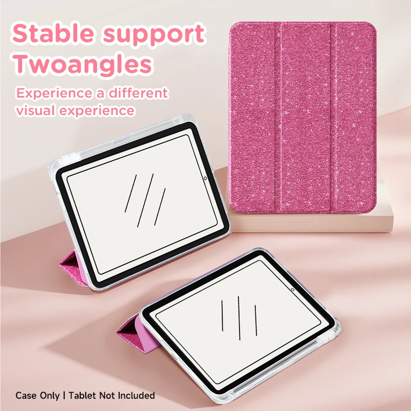 Sparkle Pink/Purple Foldable iPad Case with Pen Slot and Auto Wake/Sleep