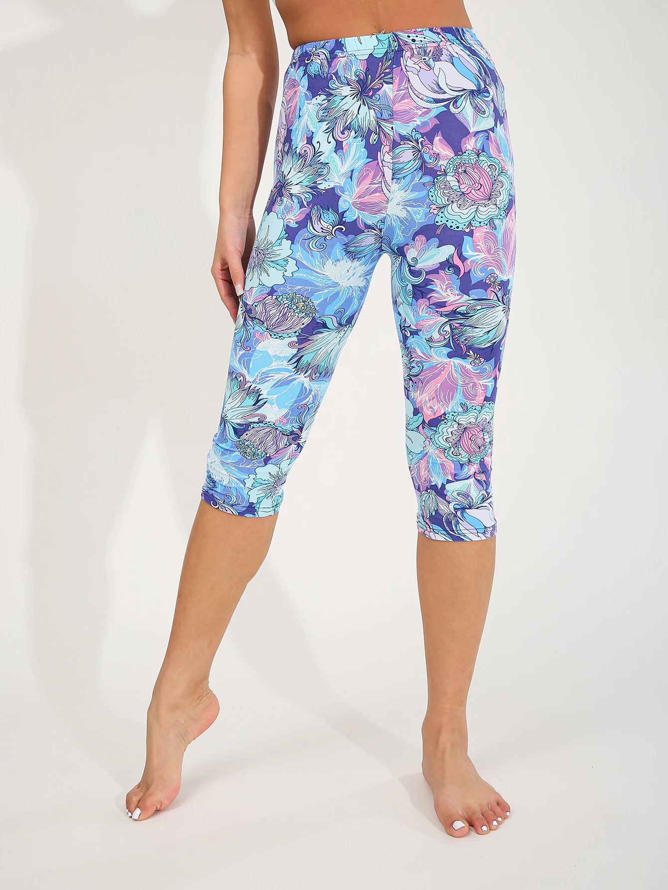 Fashionable And Casual Women's Legging Purple Blue Flower Sports Fitness Yoga Pants Sexy And Elegant High Stretch Pencil Pants 3