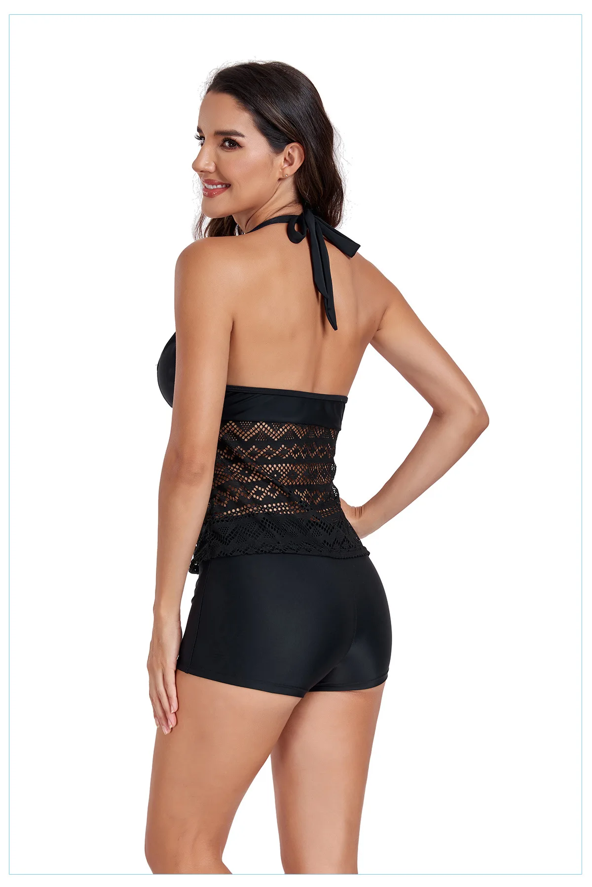 2024 New oversized bikini swimsuit with hollow out sexy solid color women's split skirt swimsuit
