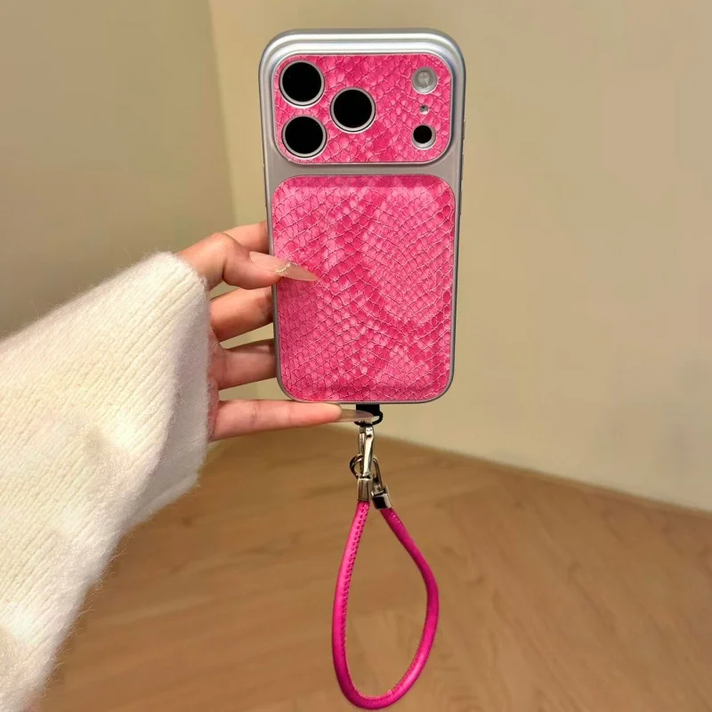 Elegant Snakeskin Leather Lanyard Phone Case - Premium Shockproof Glossy Armor Cover