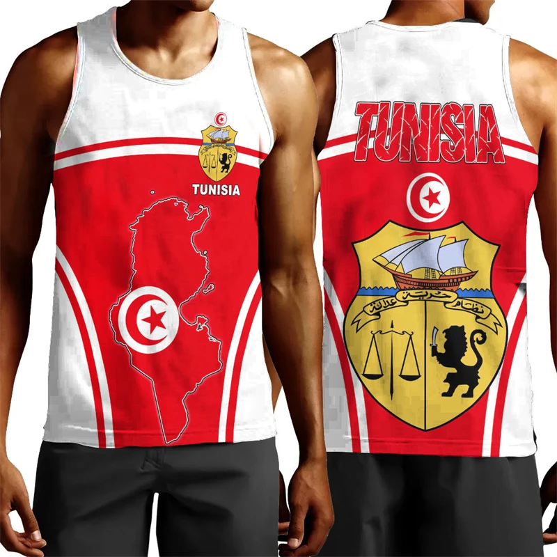 

Tunisia Flag Map Graphic Tank Top For Men Clothes Casual Hawaiian Vest Dashiki Male Waistcoat National Emblem Streetwear Tops
