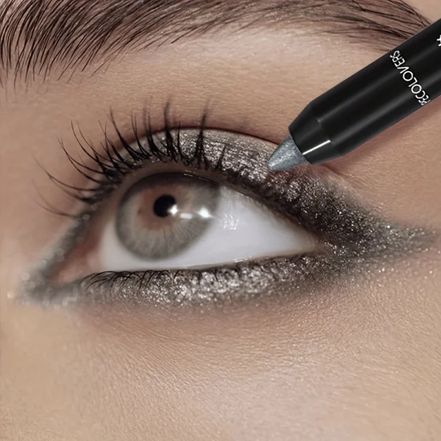 Pearlescent Eyeshadow Pencil Stick Highlight Stick, Black & Grey Shimmer Eye Shadow Pen with Eyeliner, 1pc