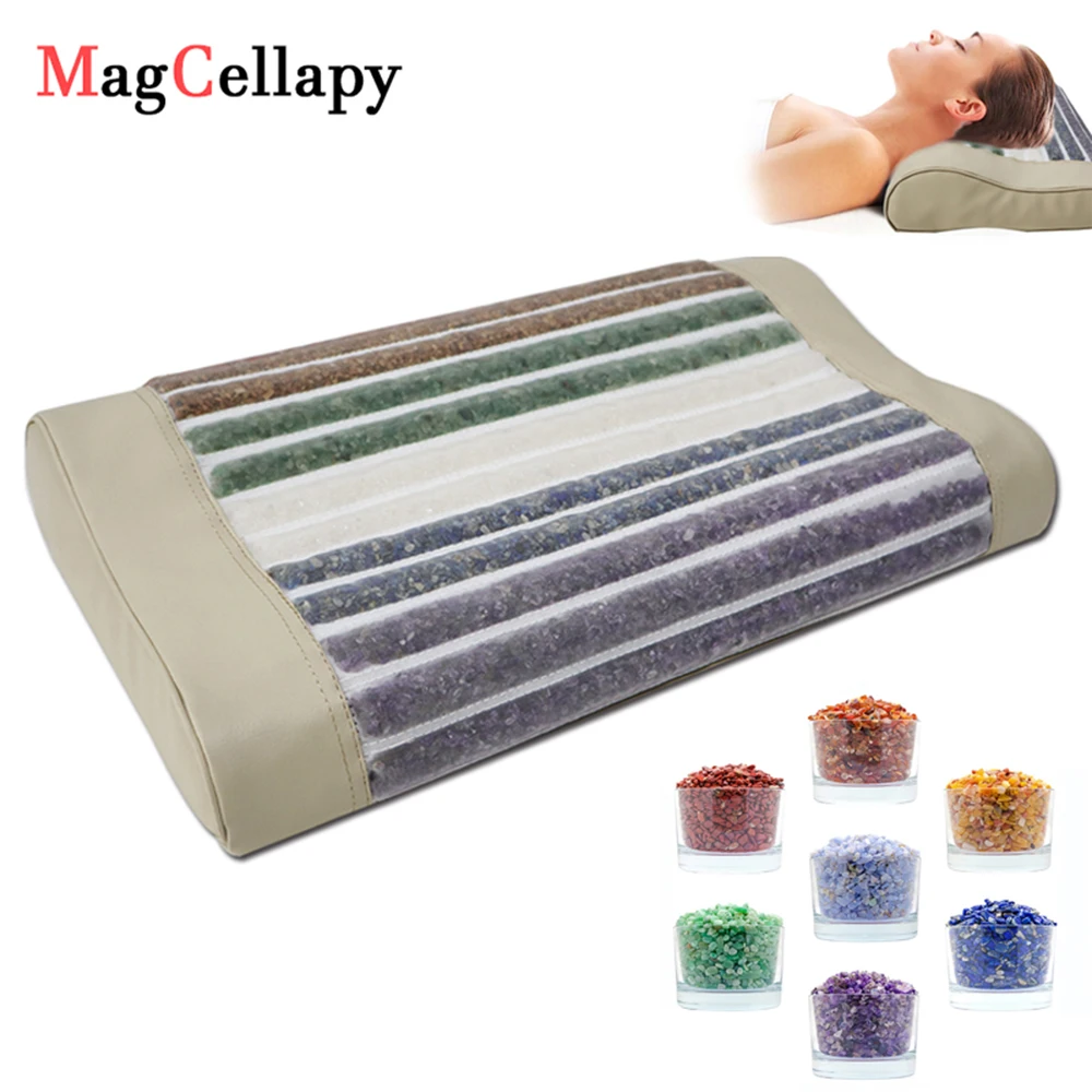 Crystal Pillow Rainbow Natural Amethyst Jade Gem Massage Pillow Negative PEMF Ion Therapy to Relieve Neck Pain Insomnia Treatmen