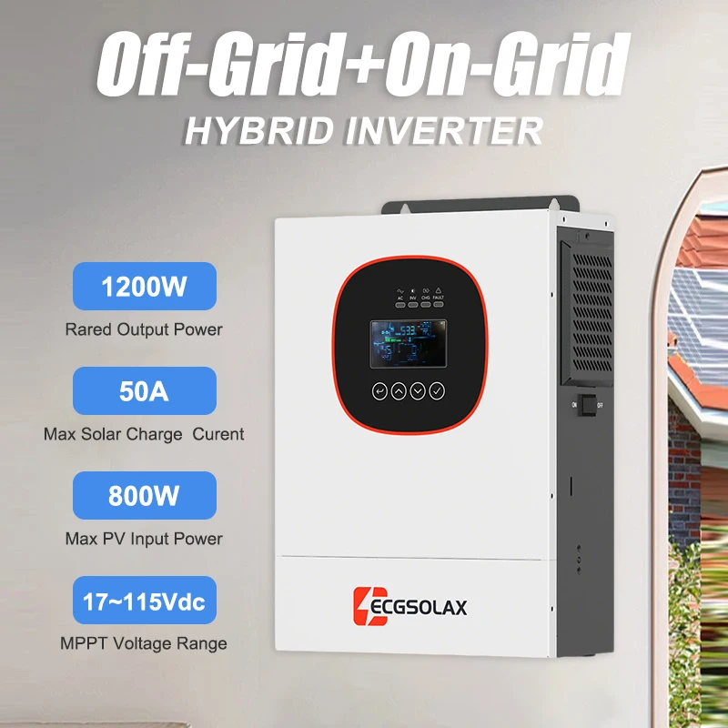 ECGSOLAX 1.2KW 3.6KW 하이브리드 태양광 인버터 12V 24V 오프그리드 태양광 하이브리드 인버터 (100A MPPT 충전 컨트롤러 포함, PV 최대 450V)