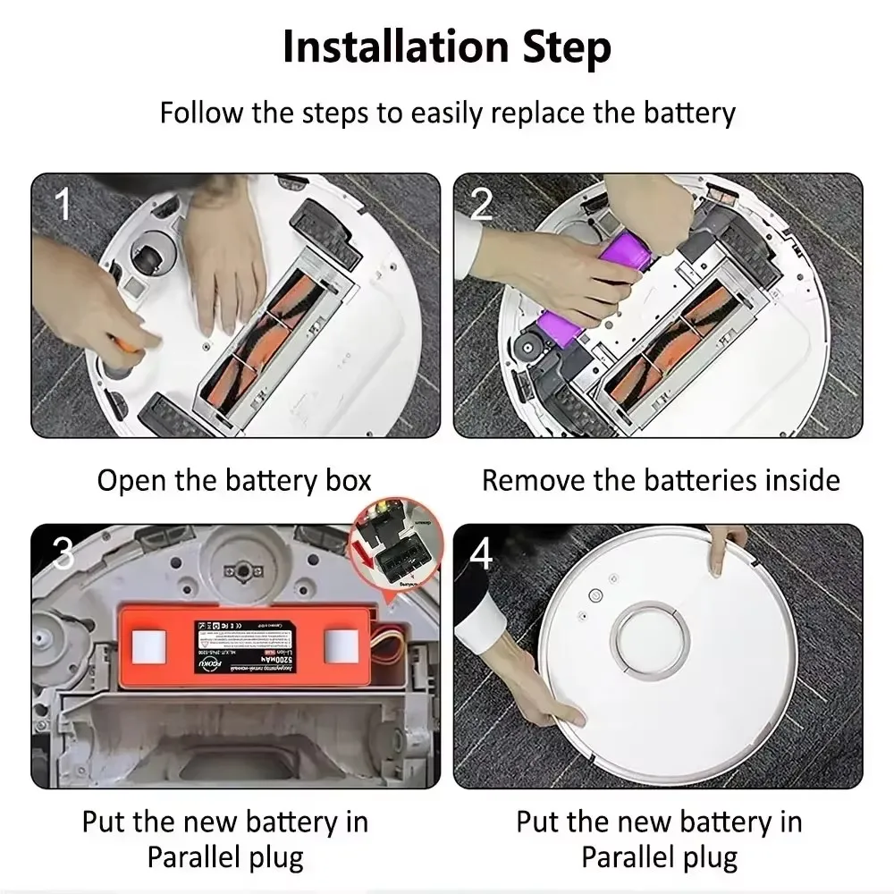 14.4V Robotic Vacuum Cleaner Replacement Battery BRR-2P4S-5200S For Xiaomi Roborock S55 S60 S65 S50 S51 S5 1S 1ST MAX S6 Parts 5