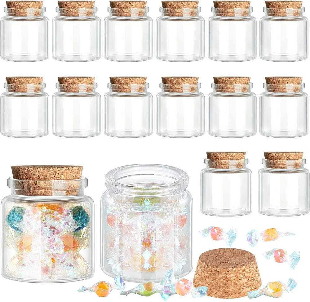 

12/24/48pcs/lot Capacity 50ml Glass Bottles With Cork Small Transparent Mini Empty Glass Vials Jars(1.7oz/50ml-47x50x33mm)