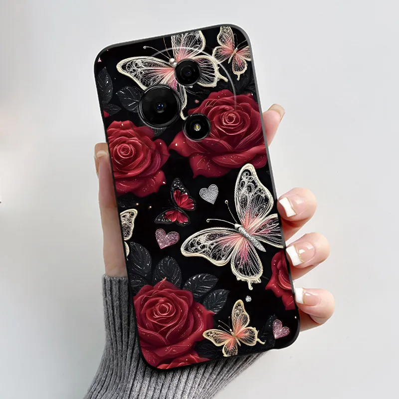 Luxury Fashion Butterfly Flowers Black Soft Silicone Shockproof Phone Case Cover