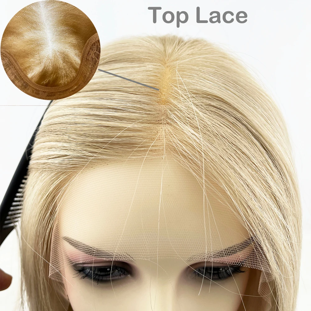 14 Inch Virgin Hair Silk Base Wig Skin Silk Top Jewish Wig Bob Highlight Brown Virgin European Human Hair With Clips in