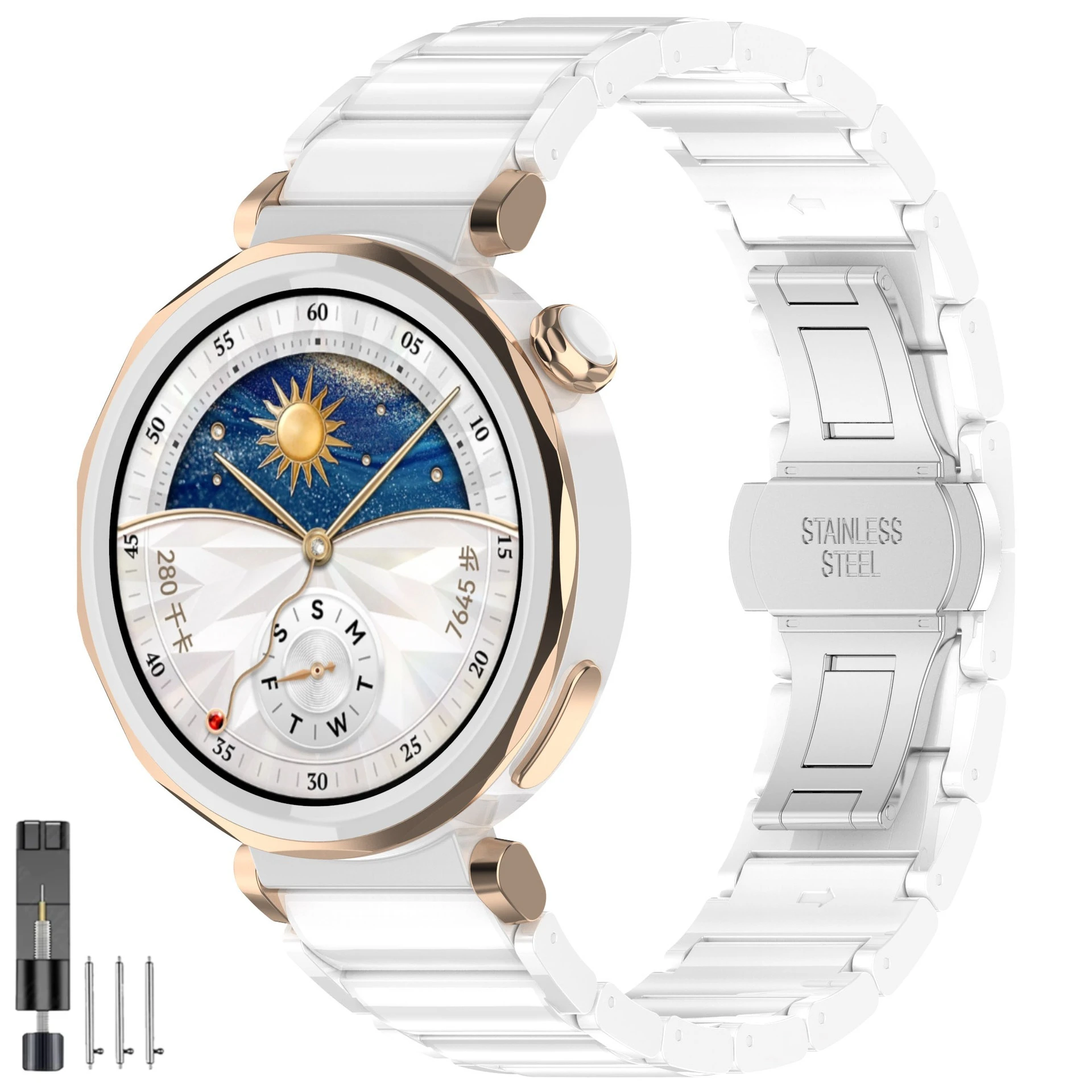 Elegant 18mm Ceramic & Stainless Steel Watch Band - Sleek Metal Bracelet