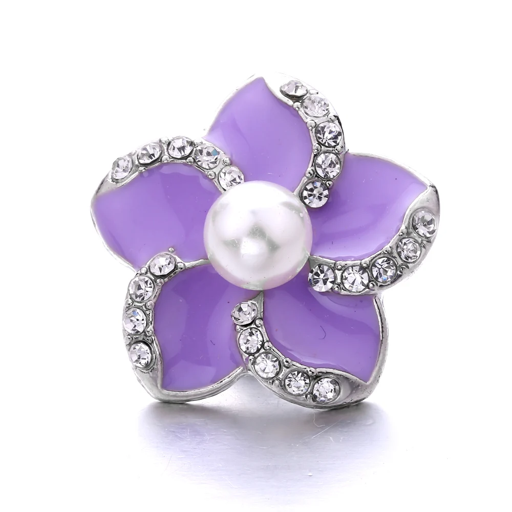20pcs Crystal Rhinestone Flower 18mm Metal Snap Buttons Fit Snap Bracelet Necklace