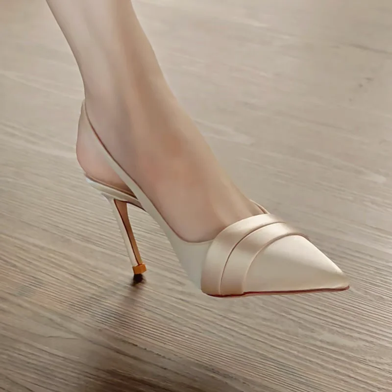 2025 Women's Summer Brand Women's Slingback Sandals High Heels Fashion Pointed Toe Slip On Women's Elegant Formal High Heels 4