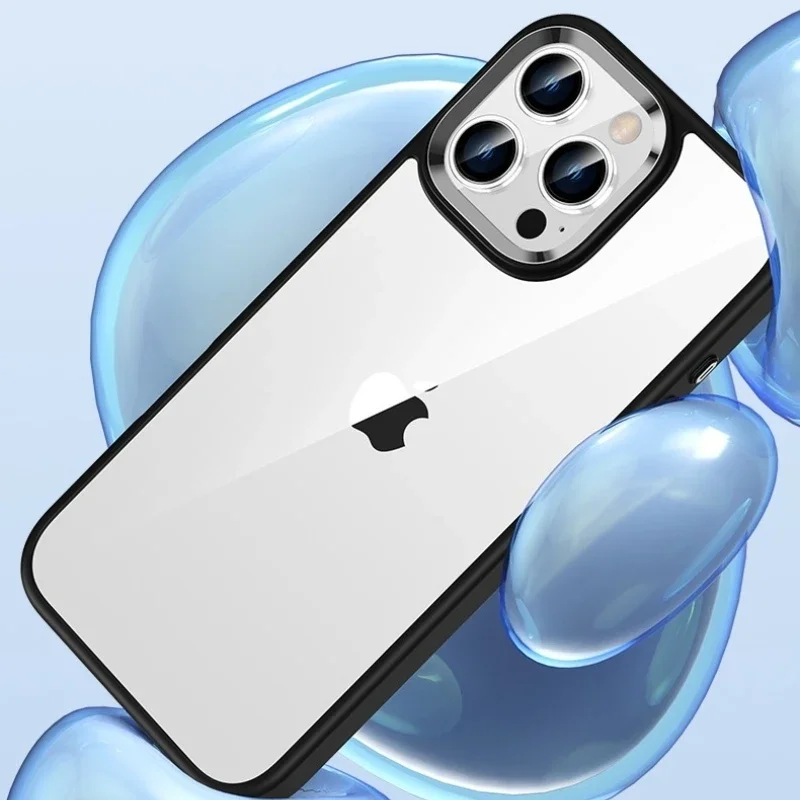 Luxury Transparent Phone Case with Metal Buttons - Desert Titanium Gold Cover