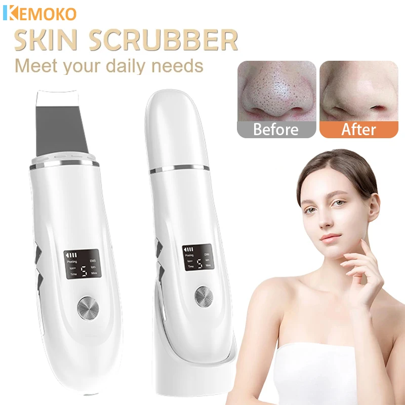 Ultrasonic Peeling Remover Blackhead Facial Skin Scrubber Facial Shovel Deep Cleaning Face EMS Lift Lifting Removal Pore Acne