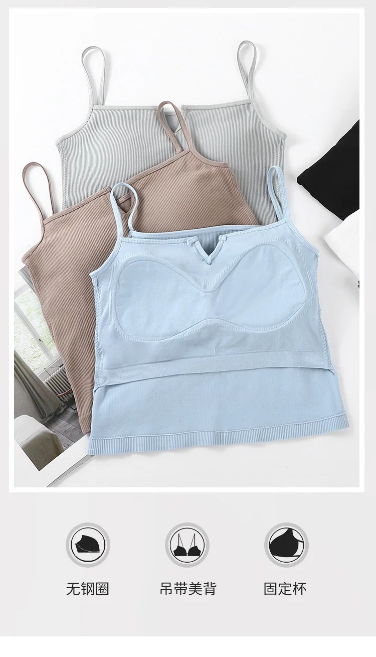 Description Picture 4 of itemWomen's Sexy Solid Color Tube Top Seamless Sports Tank Top Wireless Underwear Padded Bra Bralette Vest Deep Camisole PerfectYoga
