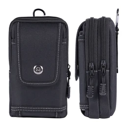 Durable Oxford Fabric Hiking Belt Case with Zipper and Card Holder - Black (Black)