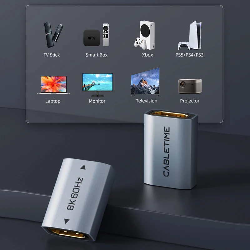 CABLETIME 8K 60HZ HDMI 2.1 커넥터 확장 어댑터 HDMI 연장기 암-암 PS5 Roku HDTV 스틱 모니터 HD 2.1용