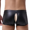 PU Leather Men's Boxer Shorts Sexy Big Penis Pouch Gay Underwear Low Waist Buttons Back Open Erotic Boxers Hollow Out Underpants 4