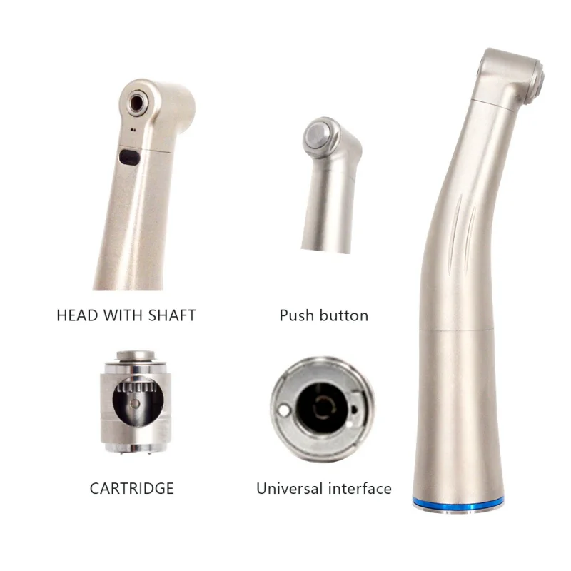 JUMTOP Dental Contra Angle Handpiece 1:1 Blue Ring LED Optic Fiber Internal Water Spray Air Turbine Low Speed Handpiece