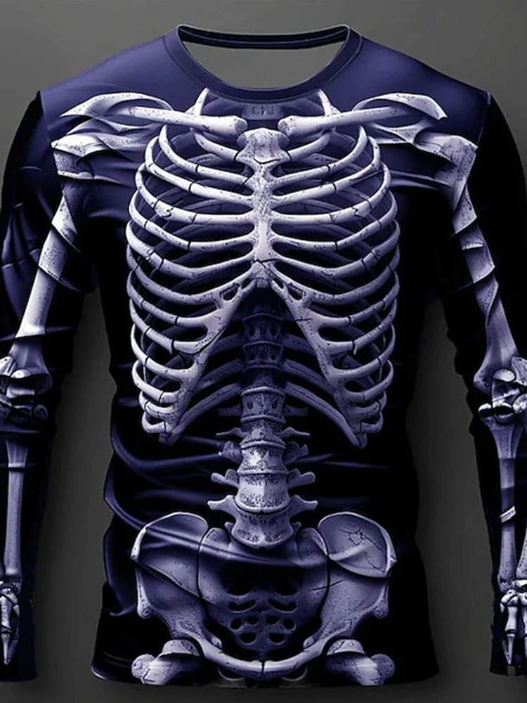 Halloween Skeleton Organs T-shirt - 3D Printed Horror Bones Graphic Tee