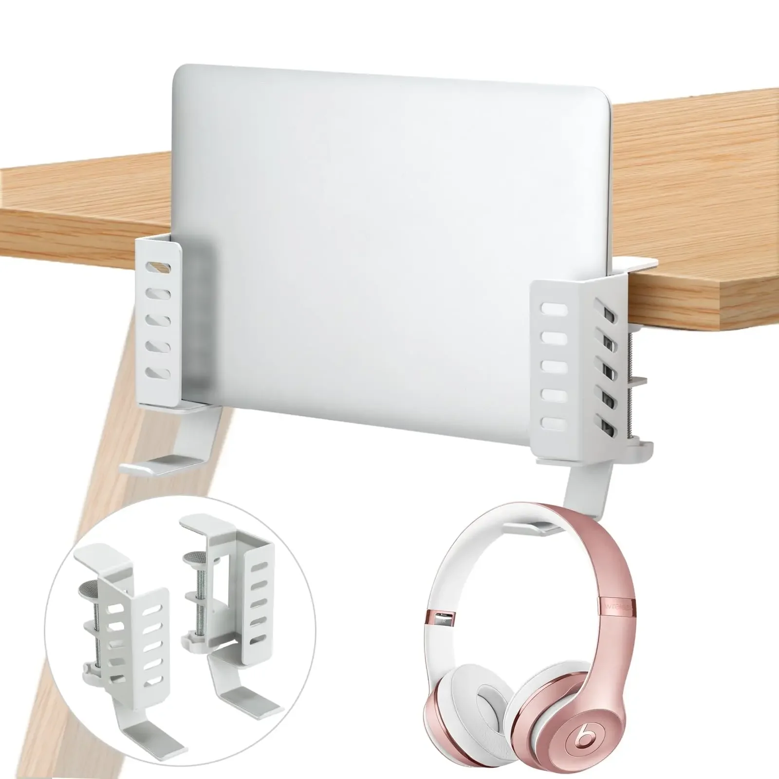 

On Drill Hanging Anti-scratch Clamp No Laptop Home Organizer Holder Rack File Under Side Office