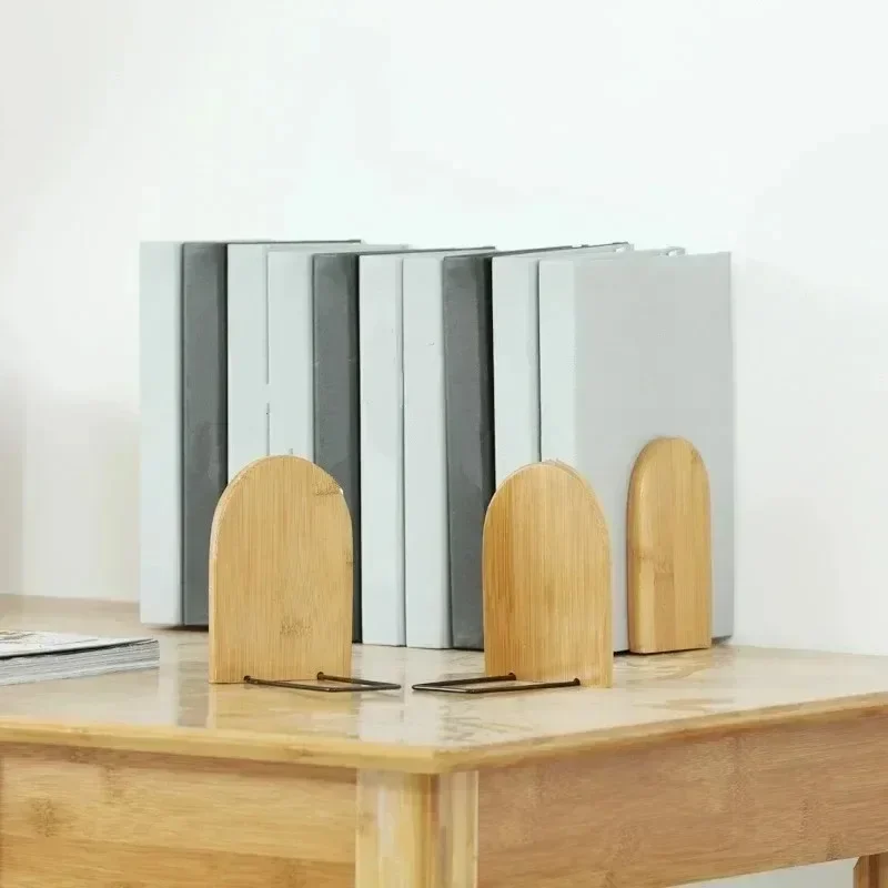 

Simple Style Wood Iron Bookend Holder Stand Book End Shelf Desktop Office School Supplies Accessory Stationery for Magazine