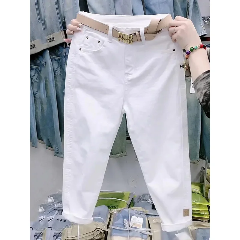 2025 New Spring Summer White Jeans Women's Loose All-Match Casual High Waist Denim Harun pants Female Cowboy Trousers 2
