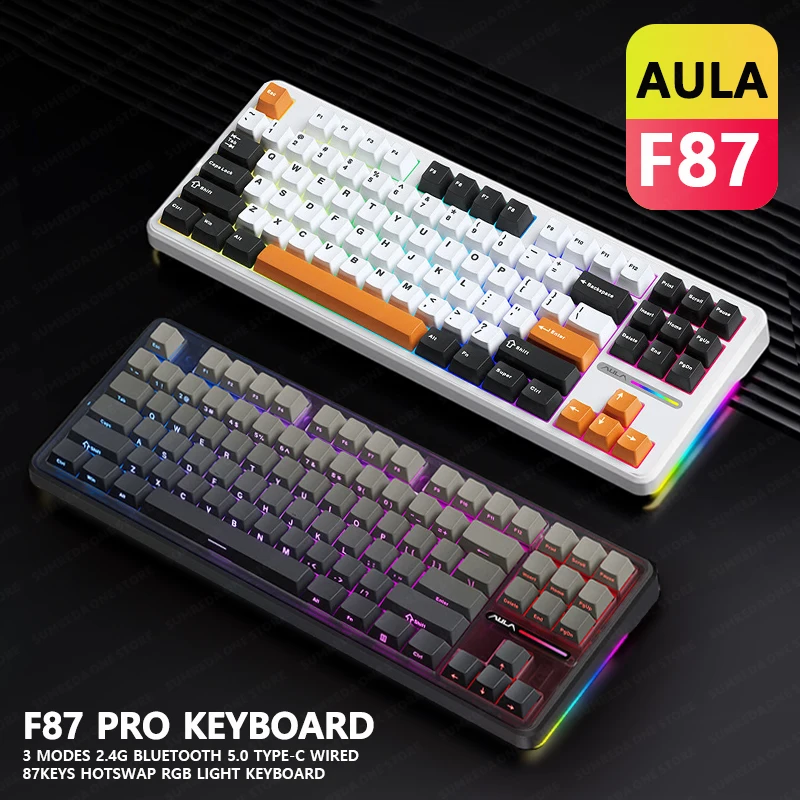 Pro Teclado Mecânico sem Fio para Jogos 87 Chaves Bluetooth 2.4g com Fio Rgb Hotswap Gamer sem Contato Aula-f87