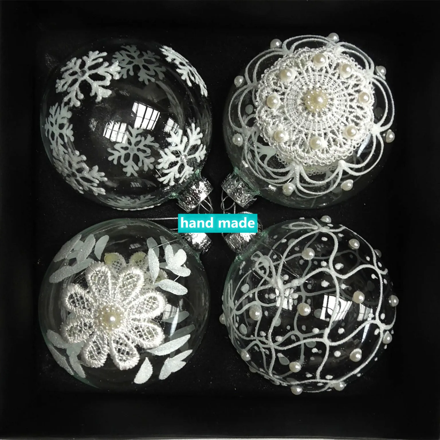 

4pcs/pack Diameter=8cm Different Drawing Transparent Glass Ball Home Decoration Christmas Tree Hanging Globe Pendant Handmade