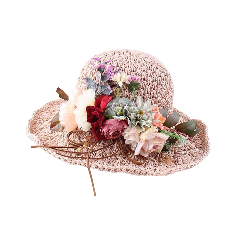 

Summer Woman Hat New Cottagecore Flower Straw Hat Ladies Seaside Vacation Sun Hat Summer Travel Uv Protection Big-Brimmed Hat