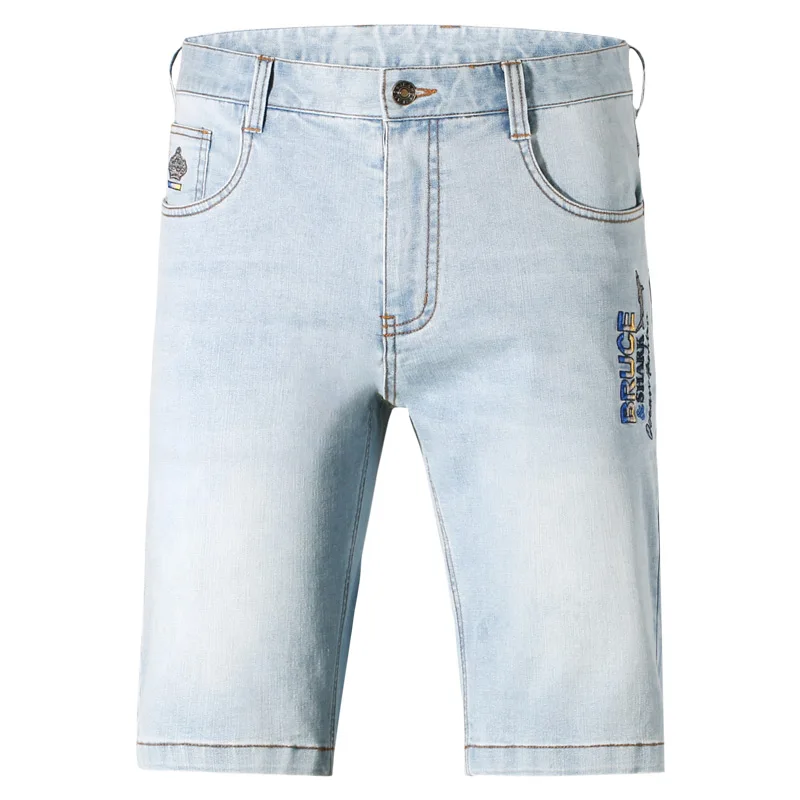 Summer New Men's Light Blue Jeans Shorts Bruce&Shark Thin Stretch Soften Cotton Denim Shorts Men Classic Mid Rise Jeans