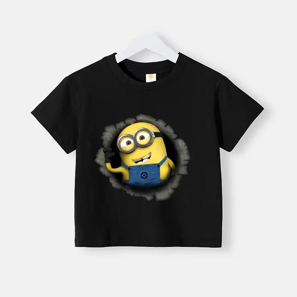 Camiseta de verano 100 % algodón para adolescentes, camisetas para niños con estampado sencillo de Minions de dibujos animados, camisetas de cuello redondo para bebés, ropa de manga corta para niños y