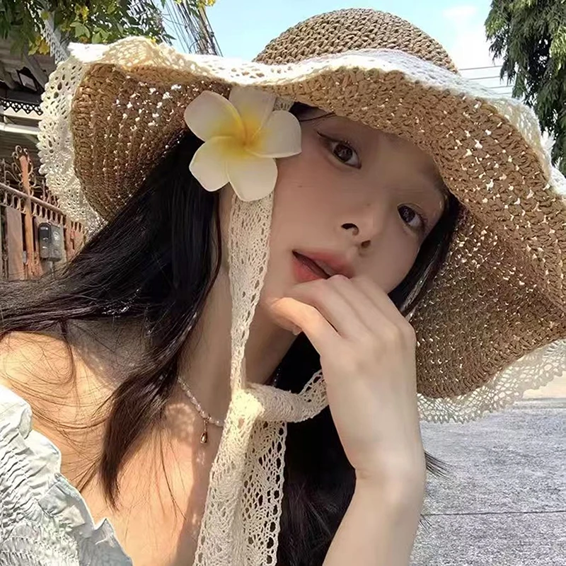 Women Sun Hat Wide Large Brim Beach Hats Summer Straw Hat Foldable Sun Women's Fashion Holiday Beach UV Protection Cap