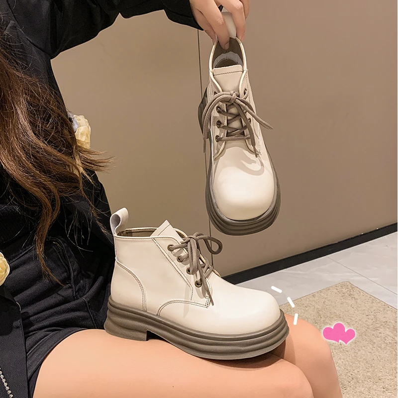 Boots Women's Autumn Fashion Boots Autumn Lace-up Shoes Women's Round Toe Simple Women's Boots  2023 New Women Shoes