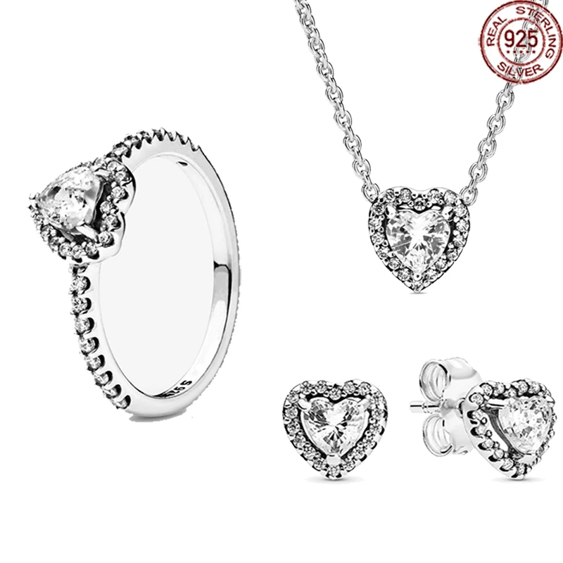 

Bestselling Jewelry 925 Sterling Silver Classic Heart Shaped Zircon Series Set Exquisite Fashion Jewelry Girlfriend Gift