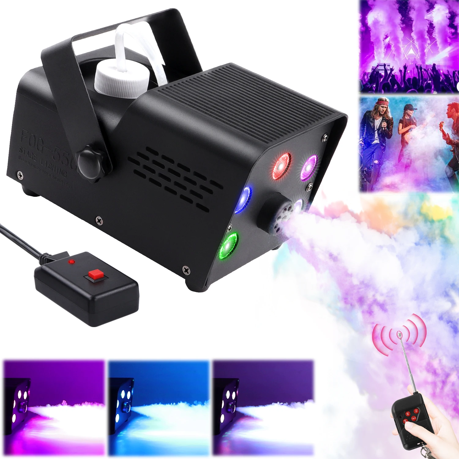 Macchina Della Nebbia Della Fase Per La Celebrazione Rgb 5 Led Beam Light Smoke Machine Remote Fogger Ejector Per Dj Concert Con Telecomando