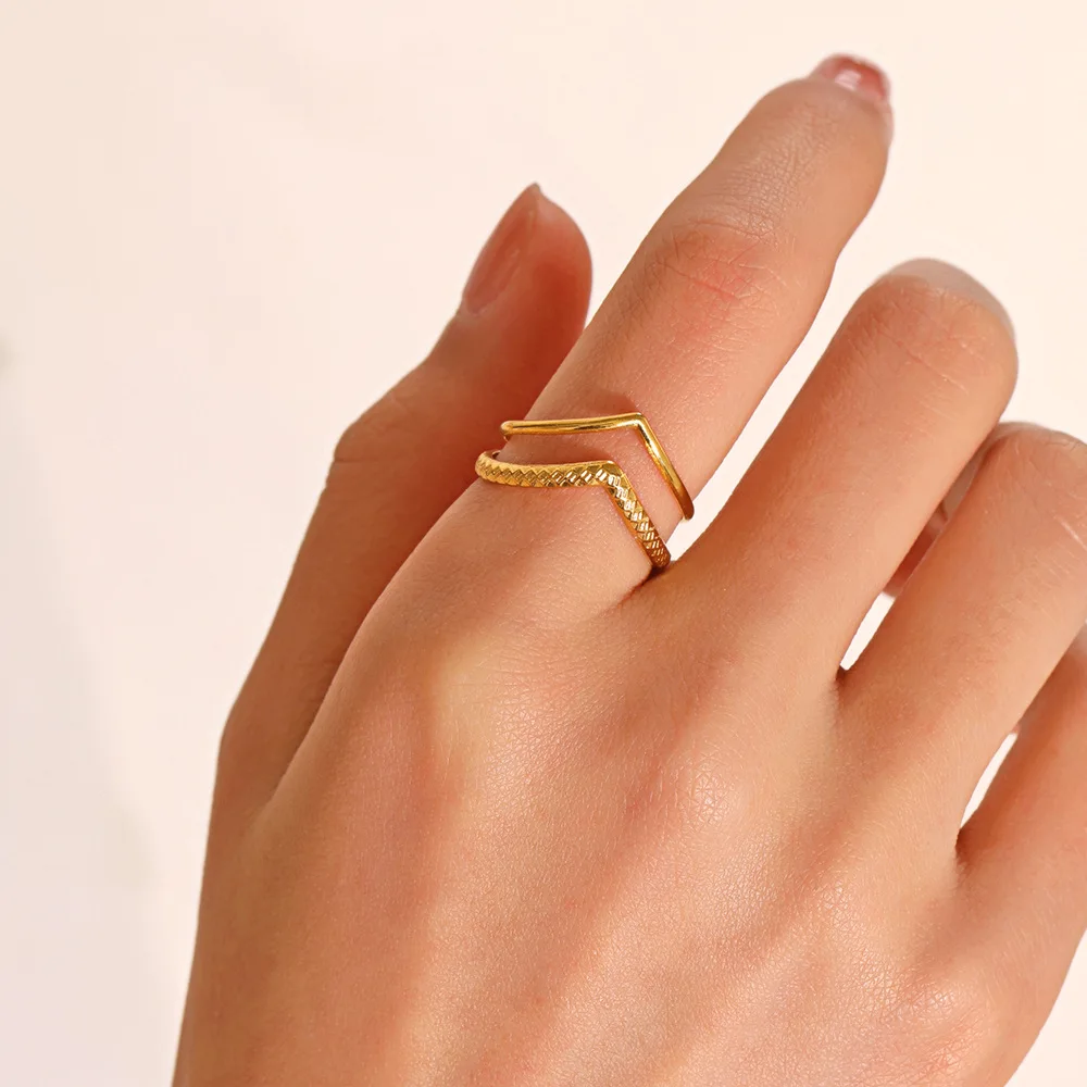 Stainless Steel Adjustable Finger Rings V Shape Double Layers Open Ring For Women Geometric Aesthetic Jewelry Gift