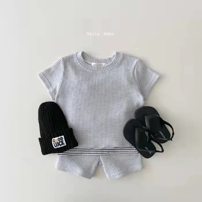 Summer baby clothes new girls solid color knitted short-sleeved suit boys short-sleeved T-shirt shorts casual sports suit Baby Clothing Set near me