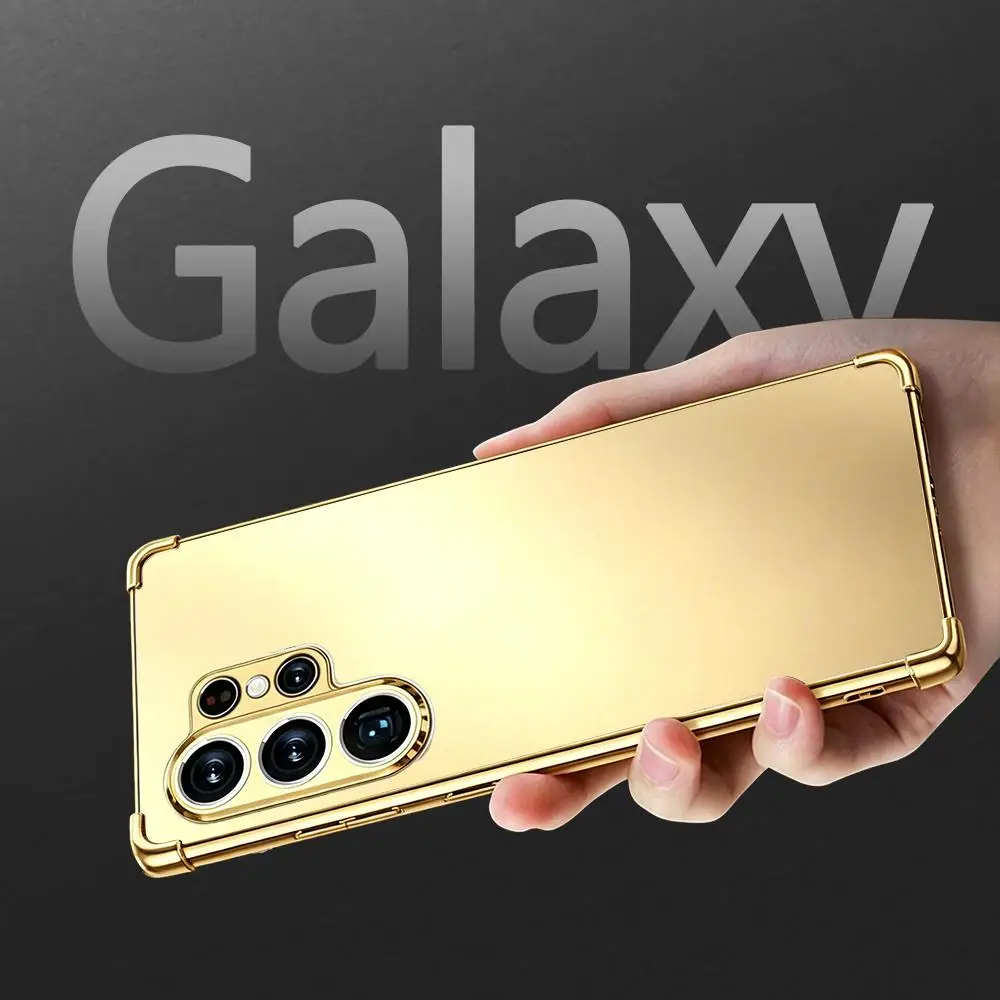 Fashionable Gold & Silver Shockproof Glass Phone Case with Four-Corner Protection