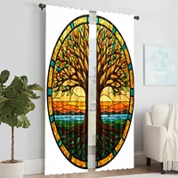 2pc, Window Drapes Bohemian tree pattern Versatile Fabric,Without Electricity Birthday Party Perfect for Holiday Decor 2