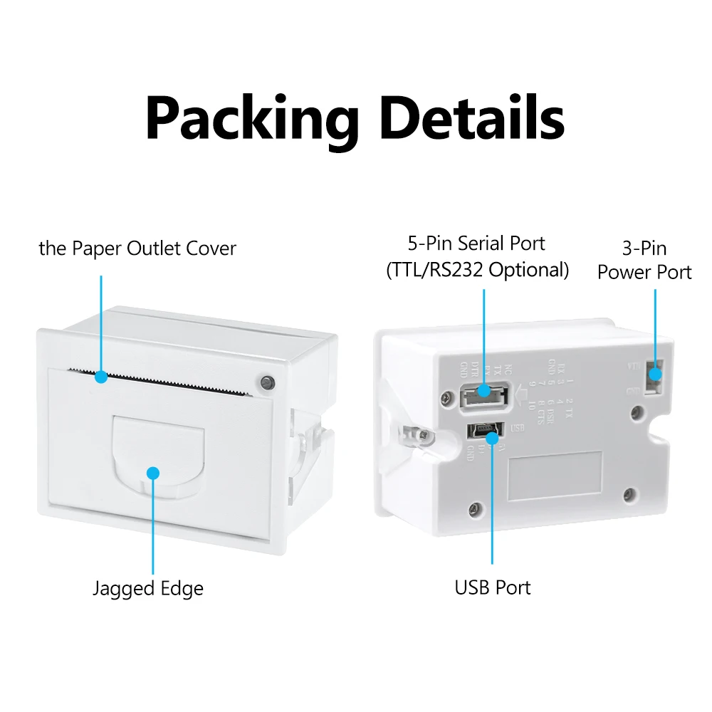 Mini 58mm Panel Embedded Thermal Printer w/ Interface USB RS232 TTL ESC POS Android Windows 5v-9v QR204 Receipt Ticket Printers