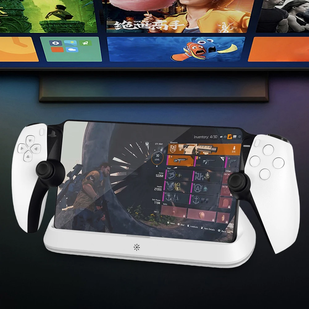 타입-C 어댑터 충전 스탠드가 포함된 충전 도킹 스테이션 PS5 포털 리모트 플레이어용 플레이스테이션 포털용 7가지 RGB 조명 모드