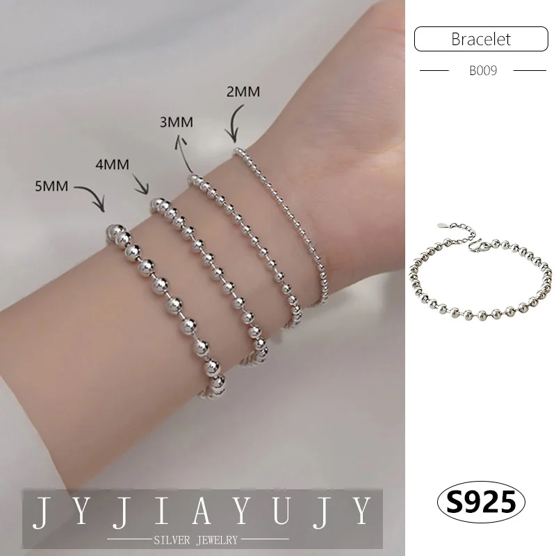 

JYJIAYUJY 100% Sterling Silver S925 Bracelet 2mm/3mm/4mm/5mm Ball Shape Fashion Trendy Hypoallergenic Women Jewelry Gift B009