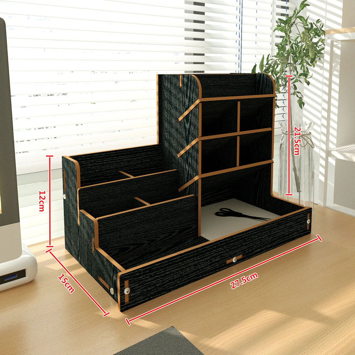 Pen Holder Student Desktop Wooden Mark Pen Oblique Plug-in Storage Rack Female Cosmetics Drawer Style Classified Storage Box