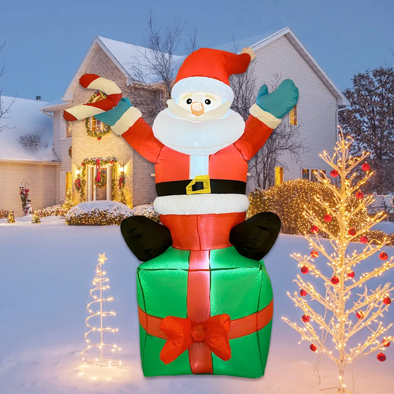 

Xmas Outdoor Inflatable Ornaments Santa Claus Gift Self-inflatable Toys with LED Lights Home Festival Party Decoration Props