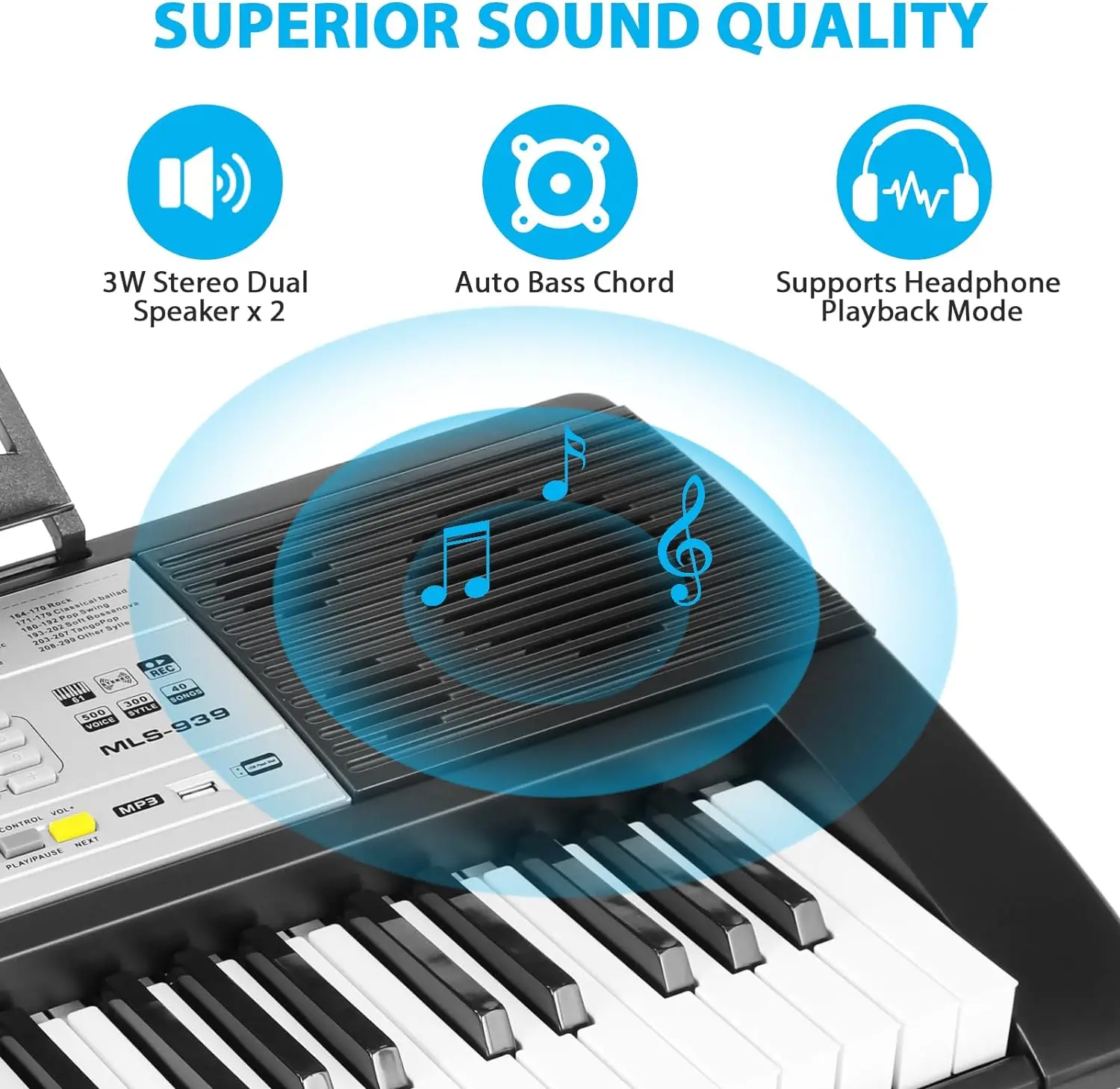 61 Key Keyboard Piano Digital Piano Keyboard Set for Kids with Microphone Dual Power Supply Built-in Dual Speakers LCD Screen