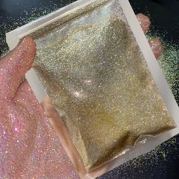 10g Gold Holographic Sugar Diamond Powder 0.2mm Sparkly Fine Diamond Pigment DIY UV Gel Polish Iridescent Gold Glitter Powder &* 1