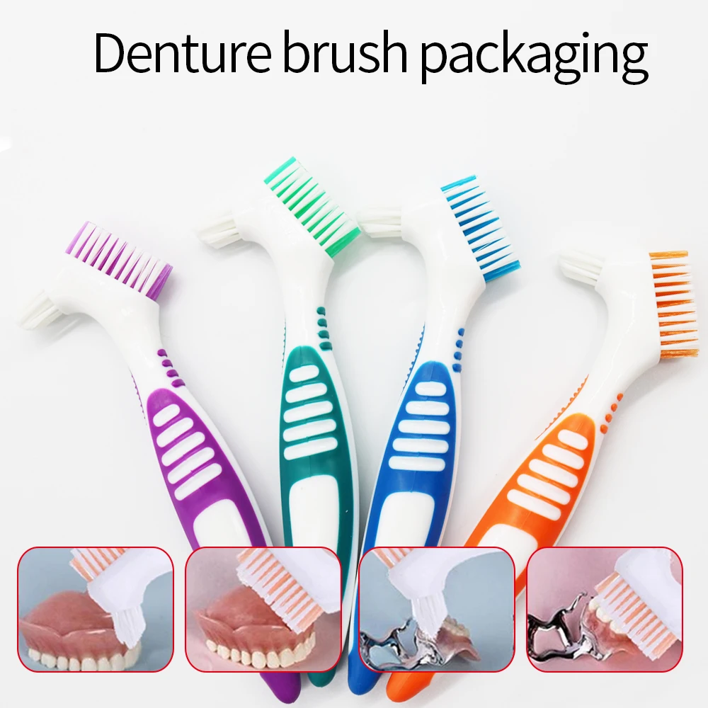 

Multi-Layered Bristles Denture Cleaning False Teeth Brush Oral Care Non-slip Ergonomic Rubber Handle Dual Heads Antibacterial