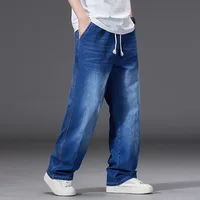 Jean pour hommes à taille élastique 8XL, pantalon en Denim extensible à jambe droite ample, Streetwear décontracté grande taille, pantalon ajusté de grande taille 3